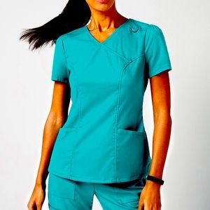 JAANUU mock wrap scrub top